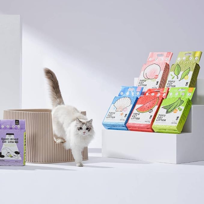 Tofu Cat Litter Natural Clumping Tofu Cat Litter, Fast Clumping and Easily Scoop-able 5.5lb/88oz 5 Scents - Ocean Fresh, 8 Pack