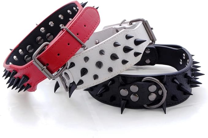 Serijoars Spiked Studded Dog Collar, PU Leather Dog Collar, Adjustable Pet Collars for Medium or Large Breed Pet (M, Leopard3)