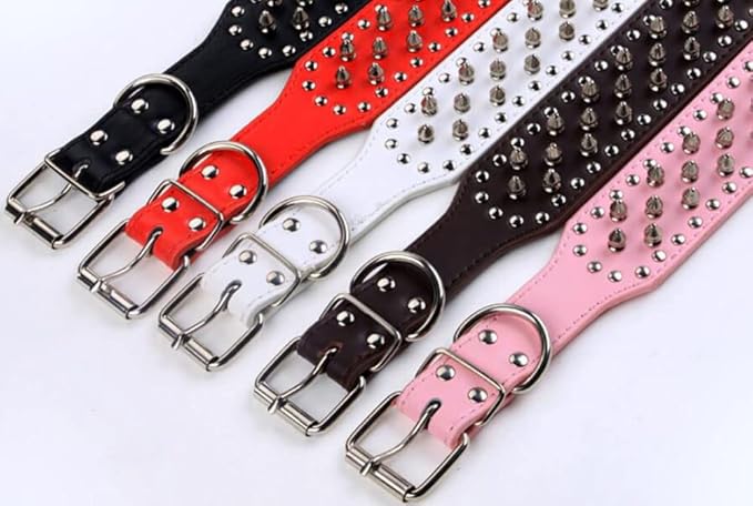 Serijoars Spiked Studded Dog Collar, PU Leather Dog Collar, Adjustable Pet Collars for Medium or Large Breed Pet (XL, Dark Brown)