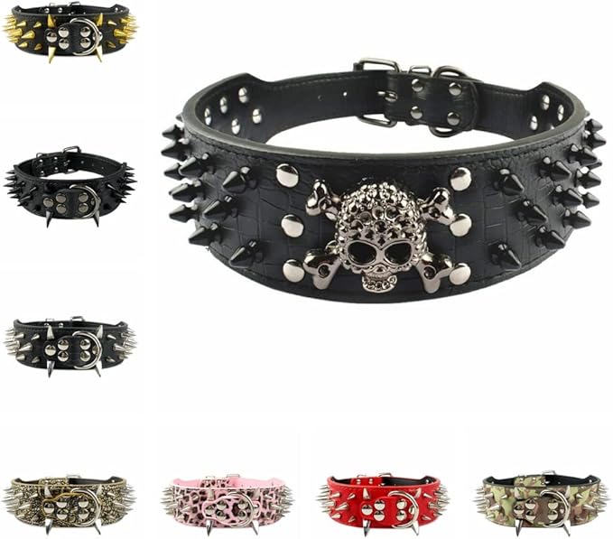 Serijoars Spiked Studded Dog Collar, PU Leather Dog Collar, Adjustable Pet Collars for Medium or Large Breed Pet (M, Gold Brown5)