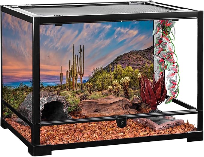AWERT 30x12 inches Terrarium Background Blue Sky Cloud Huge Cactus Oasis Gobi Reptile Habitat Background Vinyl