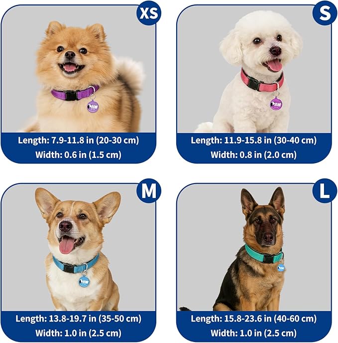 Reflective Dog Collar for Extra Small Dogs with Dog Tags Personalized & Quick Release Buckle, Adjustable and Comfortable Nylon Pet Collar, Blue