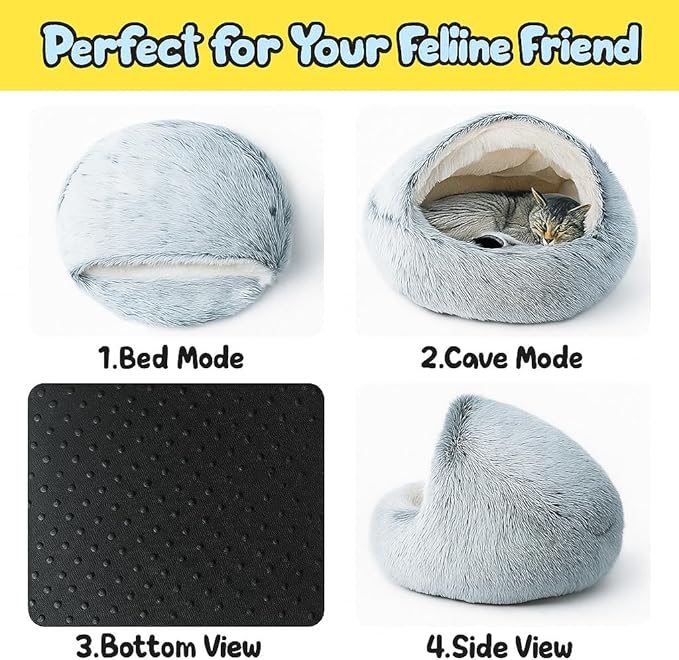 Nest Bed - Lapcatz Cat Beds for Indoor Cats, Fluffy Cat Bed Cave Plush Warm Nest for Cats (Rainbow,XXL 32"x32")