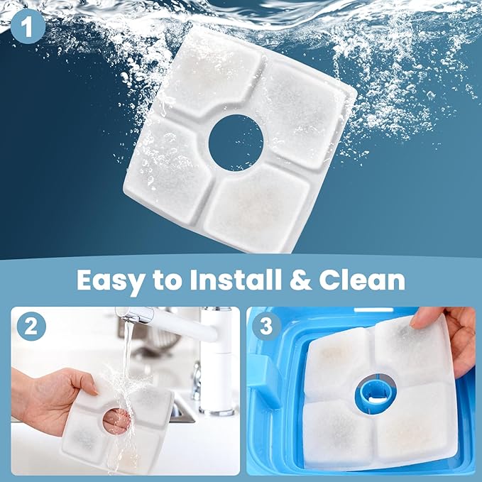 Cat Water Fountain Filter Replacement, 10 Pack Cat Fountain Filters Compatible with Square 84oz/2.5L Automatic Pet Fountain Dog Water Dispenser, 3 Filtration System Replacement Pet Filters