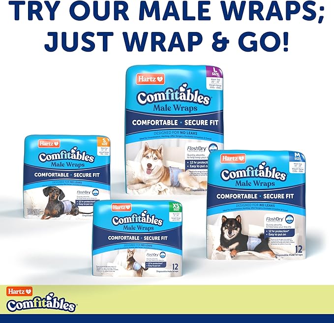 New! Hartz® Comfitables® Disposable Dog Diapers, Size Small 12 Count, Comfortable & Secure Fit, Easy to Put On, Super Absorbent Male and Female Diaper