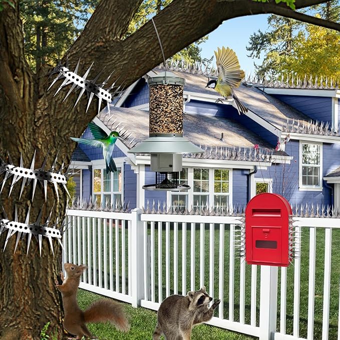 Bird Spikes,158inch Stainless Steel Bird Deterrent Spikes,Raccoon and Snake Deterrent,Squirrel Baffles for Bird Feeders,Pigeon Spikes for Outside,Anti climb spikes Garden Fences and Fruit Trees