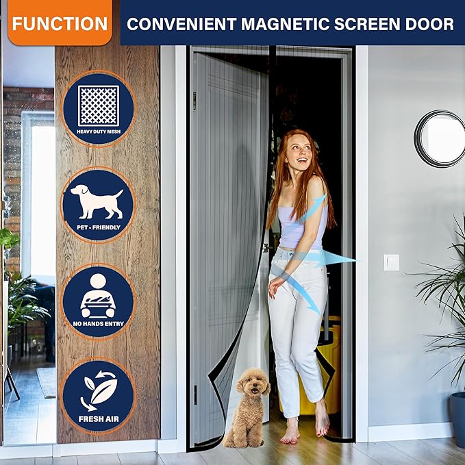 Magnetic Screen Door, Keep Bugs Out, Pet & Kid Friendly,Works with Front Doors, Sliding Doors,Fit Door Size 30 x 80 Inches