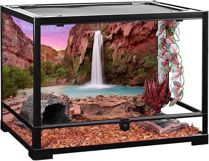 AWERT 30x18 inches Reptile Habitat Background Sunset Mountain Waterfall Terrarium Background