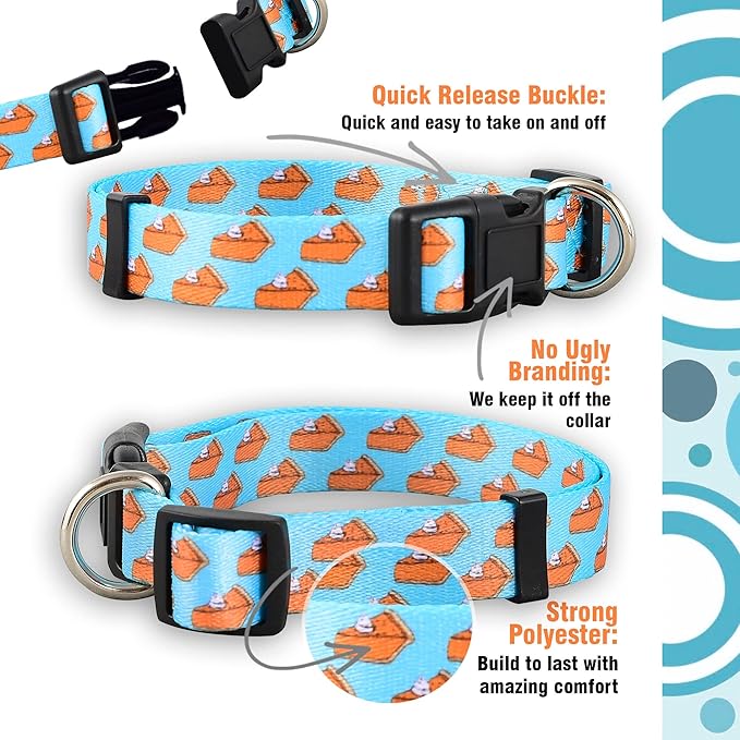 Native Pup Thanksgiving Dog Collar- Fall Collars for Dogs- Autumn Leaf, Turkey, Pumpkin Pie, Holiday Leaves- Girl Boy Puppy- Adjustable for Small, Medium, Large Breeds (Pumpkin Pie, Small)