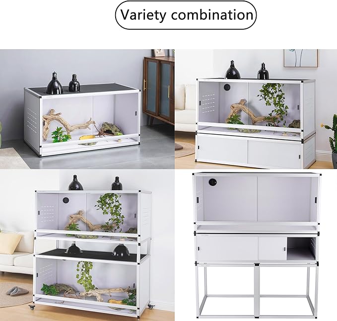 PVC Reptile Enclosure 40x16x16'' Large Reptile Terrarium Habitat Tank for Bearded Dragon Gecko Lizard Snake, 44 Gallon Wide Breeding Lounge Vivarium Area with Sliding Doors Lock