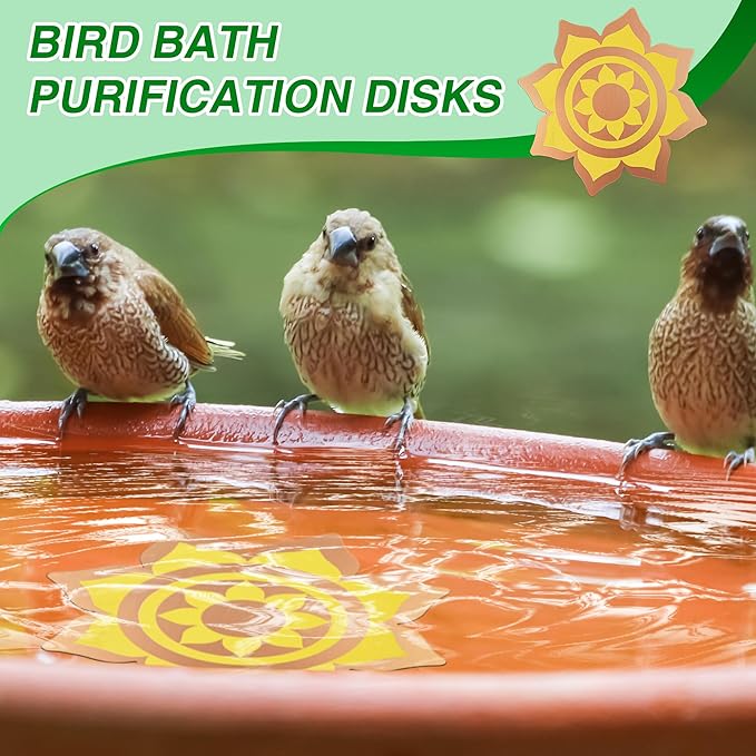 Saillong 4 Pack Bird Bath Copper Disk, Reinforced 99.99% Pure Copper Bird Bath Purification Disk for Physical Clean Water, Birdbaths Cleaner for Outdoor Birdbaths, Bowl and Garden Fountain (Petal)