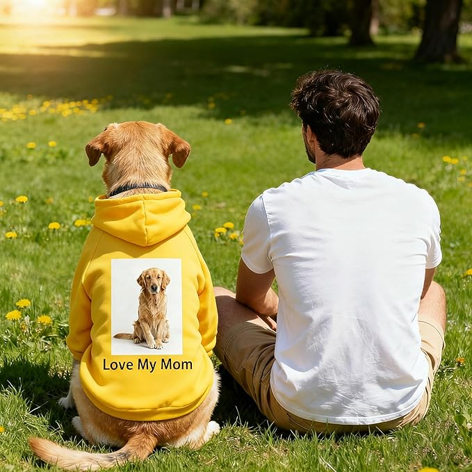 Custom Dog Hoodie, Personalized Sweatshirt with Photo Text Name Logo, Customized Hooded Sweater for Small Medium Large Dogs & Cats (Yellow, XXXXX-Large)