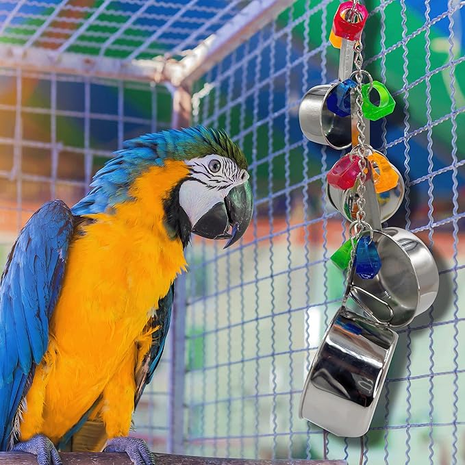 1410 Stainless Pot Delight from Parrots Cockatiels Conures Budgies Macaws Lovebirds African Greys Parrot Toys Stainless Foraging Chew Treat Noise-Making Fun Sensory Enrichment.