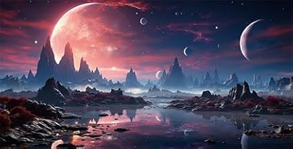 48X18IN Cosmic Spaceterrarium Background, Cool Parallel Space Themed Aquarium Reptile Habitat Background, Red Moon Aquarium Background with 10EVA Double-Sided Tape
