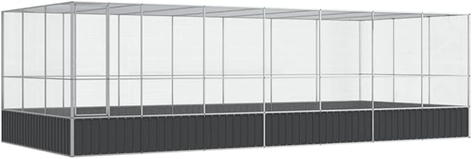 Large Metal Heavy Duty Walk-in Aviary Cage with Extension, Ample Activity Space Bird Cage with Lockable Door Also for Chickens and Rabbits, Silver 285.4"x120.9"x83.5" Steel,-418