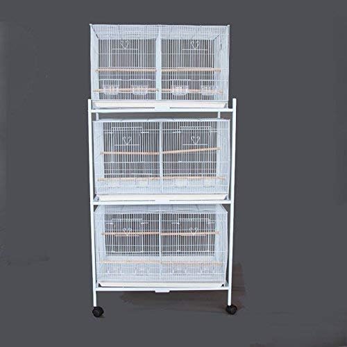 Seny Set of 3 Breeding Bird Carrier Cage with Central Dividor L30xW18xH18 on Stand (White)