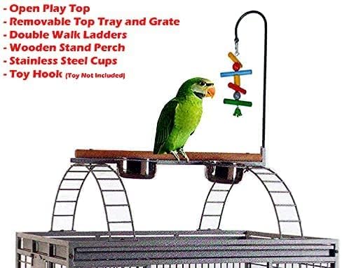 Large Elegant Wrought Iron Play Top Bird Parrot Cage for Small Quaker Amazon Parrot Cockatiel Sun Green Cheek Conure Dove Cockatoo Rolling Stand