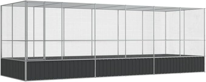 Large Metal Heavy Duty Walk-in Aviary Cage with Extension, Ample Activity Space Bird Cage with Lockable Door Also for Chickens and Rabbits, Silver 246.1"x81.5"x83.5" Steel,-520