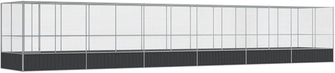Large Metal Heavy Duty Walk-in Aviary Cage with Extension, Ample Activity Space Bird Cage with Lockable Door Also for Chickens and Rabbits, Silver 490.6"x81.5"x83.5" Steel,-523