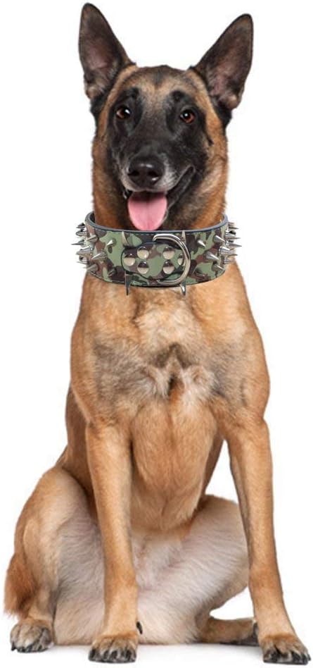 Serijoars Spiked Studded Dog Collar, PU Leather Dog Collar, Adjustable Pet Collars for Medium or Large Breed Pet (XL, Red5)