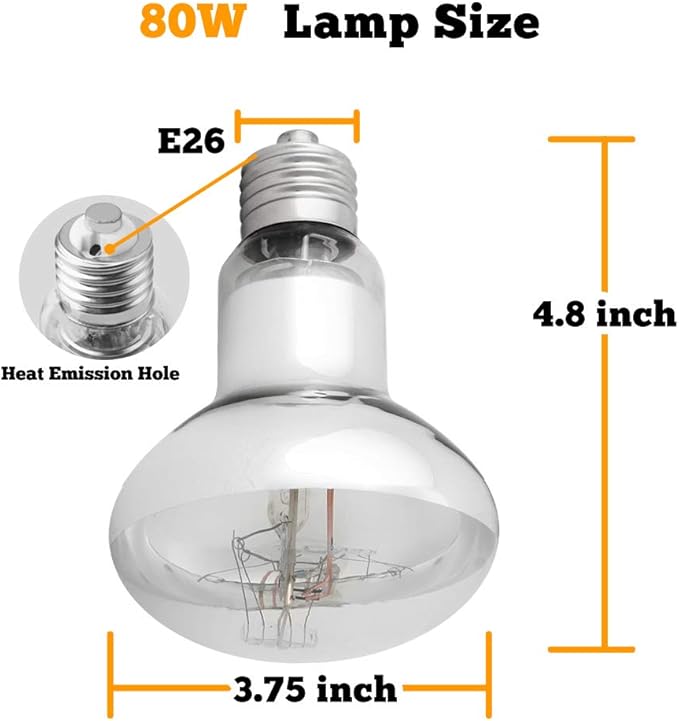 UVA UVB Sun Lamp High Intensity Self-Ballasted Heat Basking Lamp/Light/Bulb for Reptile and Amphibian (80W)