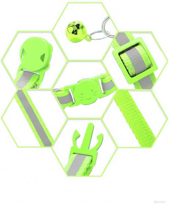 3 Pack Reflective and Breakaway with Bells of Cat Collar，Adjustable from 7.5 to 12.5 Inches, Ideal of Kitten Collar, Suitable for Girls and Boys (Fluorescent Green)