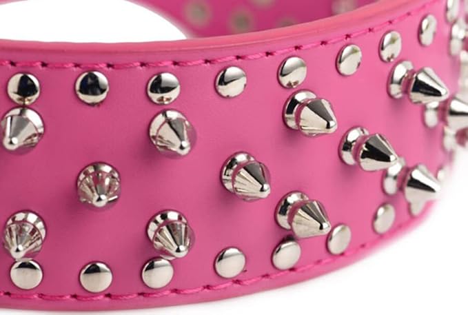 Serijoars Spiked Studded Dog Collar, PU Leather Dog Collar, Adjustable Pet Collars for Medium or Large Breed Pet (S, Red)