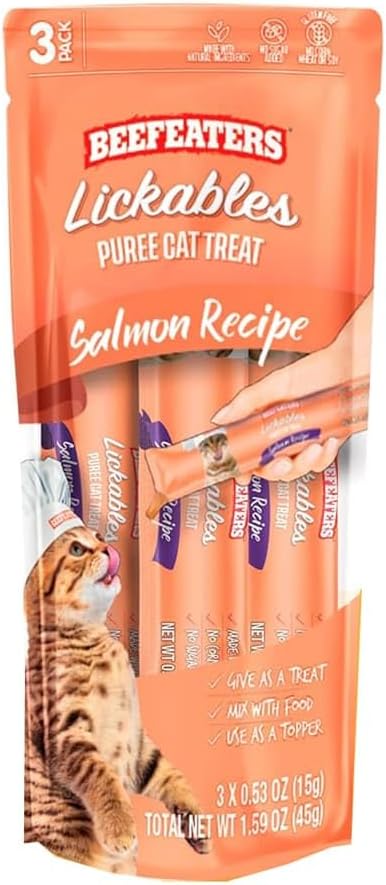 Beefeaters Cat Treats Lickable Puree 1.59oz (12-Pack) – Chicken, Grain-Free, Taurine-Enriched, Ideal for Training & Interactive Feeding