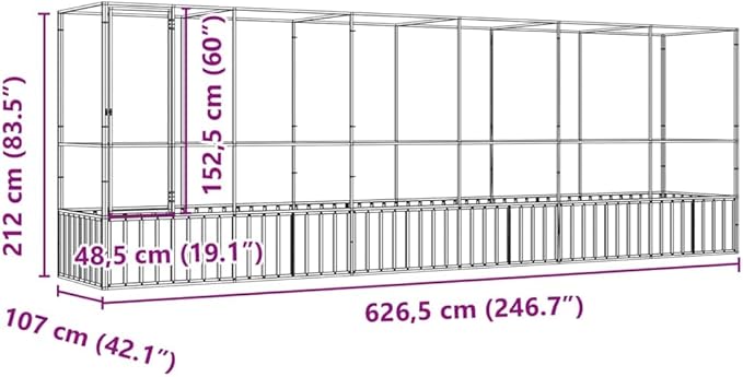 Outdoor Aviary Bird Cage, Galvanized Steel Outside Ample Activity Space Birdcage, 246.7"x42.1"x83.5", -264