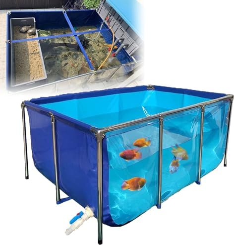 Flexible PVC Fish Breeding Tank with Steel Frame, Aquatic Pets Pool, Easy Assembly, Clear Viewing Window, 50x40x30cm, Ideal for Backyard Ponds and Aquaculture