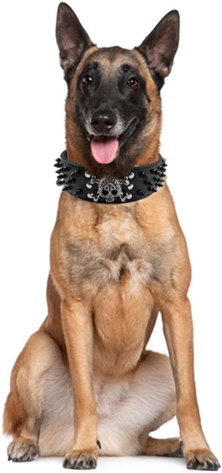 Serijoars Spiked Studded Dog Collar, PU Leather Dog Collar, Adjustable Pet Collars for Medium or Large Breed Pet (L, Black2)