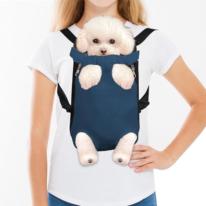 FEimaX Dog Carrier Backpack Pet Legs Out Front Cat Travel Bag, Adjustable Puppy Backpacks Carriers Hands-Free for Small Medium Dogs Cats Hiking Traveling Camping Daily Walking (Large, Navy)