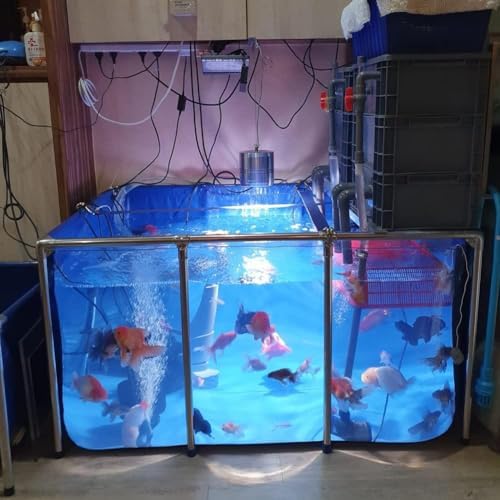Flexible PVC Canvas Fish Breeding Tank with Steel Frame, Easy Assembly Aquatic Pets Pool, Backyard Pond with Clear Viewing Window - 50x40x30cm