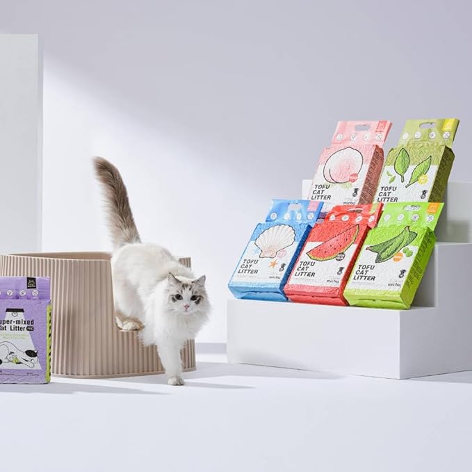 Tofu Cat Litter Natural Clumping Tofu Cat Litter, Fast Clumping and Easily Scoop-able 5.5lb/88oz 5 Scents - Ocean Fresh, 12 Pack