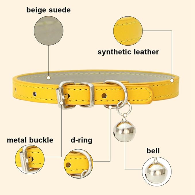 White Cat Collar with Bell, Soft Pu Leather Small Dog Collars Adjustable Buckle for XXS XS Extra Small Medium Tiny Female Male Boys Girls Pets Puppy Kitten Teacup Yorkie XX-Small