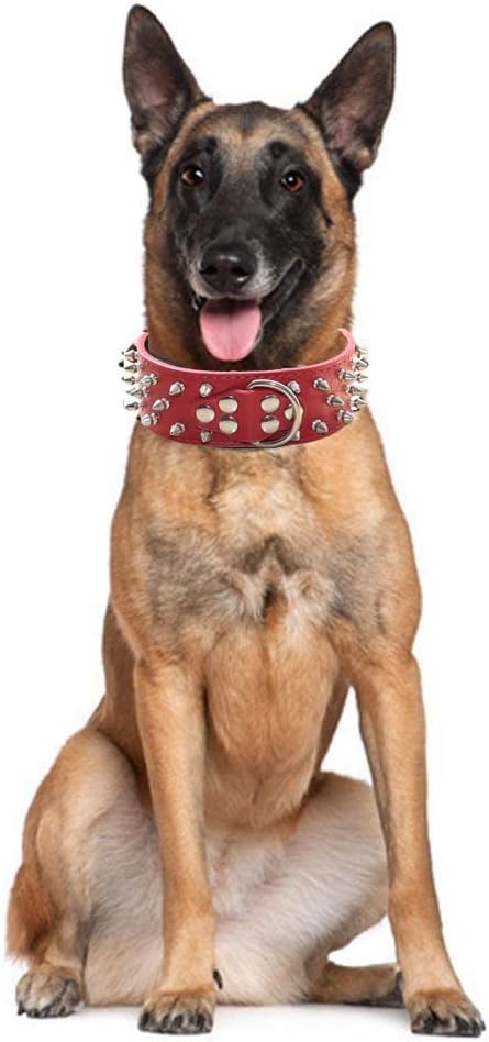 Serijoars Spiked Studded Dog Collar, PU Leather Dog Collar, Adjustable Pet Collars for Medium or Large Breed Pet (XL, White1)