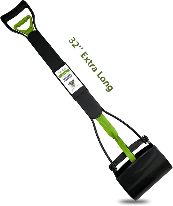 32" Pooper Scooper for Large Medium Small Dogs, Extra Long Handle Heavy Duty Poop Scoop, Foldable Dog Poop Picker Upper for Yard (Without Bag and Dispenser Attachment)