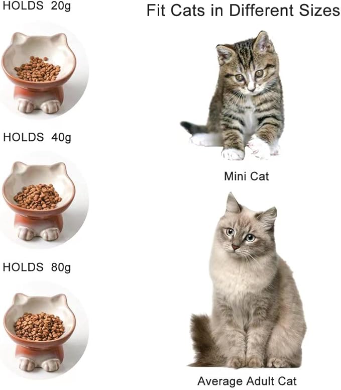 Nihow Elevated Cat/Dog Bowls: 5 Inch Ceramic Raised Cat Food & Water Bowl Set for Protecting Pet's Spine - Feeding & Watering Supplies for Pets - Elegant Brown (4.5 OZ /1 PC)