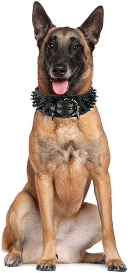 Serijoars Spiked Studded Dog Collar, PU Leather Dog Collar, Adjustable Pet Collars for Medium or Large Breed Pet (M, Gold Brown3)