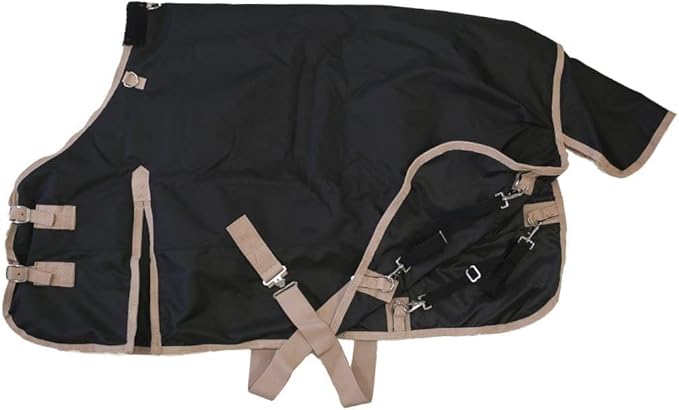 AJ Tack 1200D Waterproof Winter Pony Blanket - 300g Heavyweight Turnout with Fleece Collar, Shoulder Gussets & Tail Flap - Black 60"