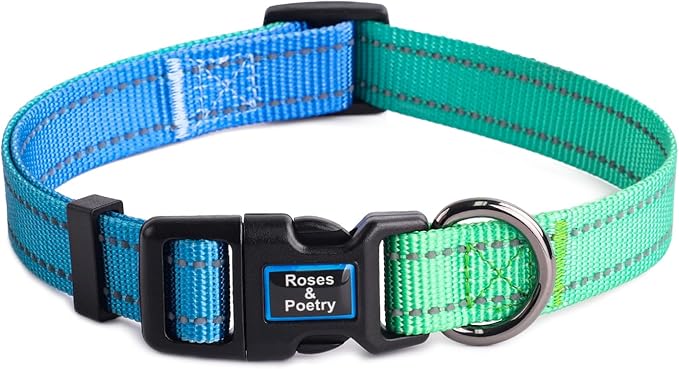 Roses&Poetry Dog Collars for Medium Dogs, Adjustable Durable Pet Collars for Small Medium Large Dogs (Bluegreen-M)
