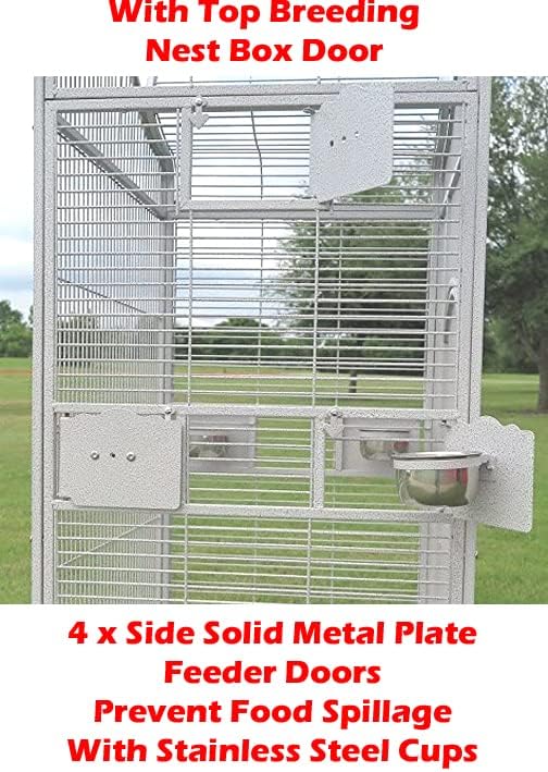 Huge XX-Large Double Ladders Open Play Top Wrought Iron Bird Parrot Parakeet Finch Macaw Cockatoo Rolling Cage Include Metal Trays Around Seed Guard and Toy Hook