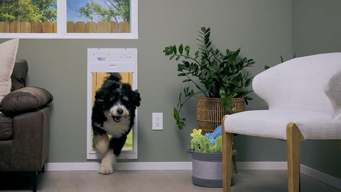 Power Pet Automatic ROLL UP Door by High Tech Pet Brand - Motorized Panel Rolls Up - Pet Operated - Remote App Control - 24/7 Exit & Entry Timers (Door Mount, X-Large)