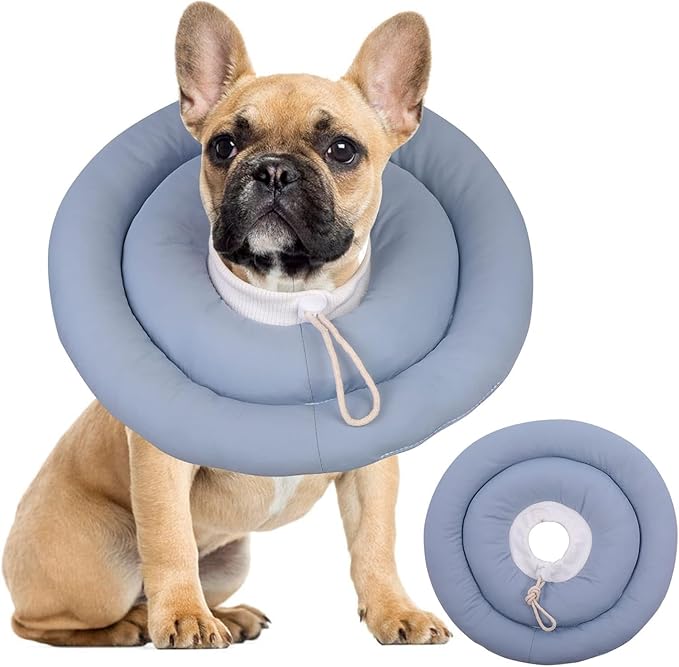 IDOMIK Dog Recovery Collar, Waterproof Soft Dog Cone After Surgery, Comfy Protective Elizabethan Collar Alternative for Dogs Cats, Adjustable Pet Neck Donut Cone Anti-Licking Biting Wounds,Blue,S