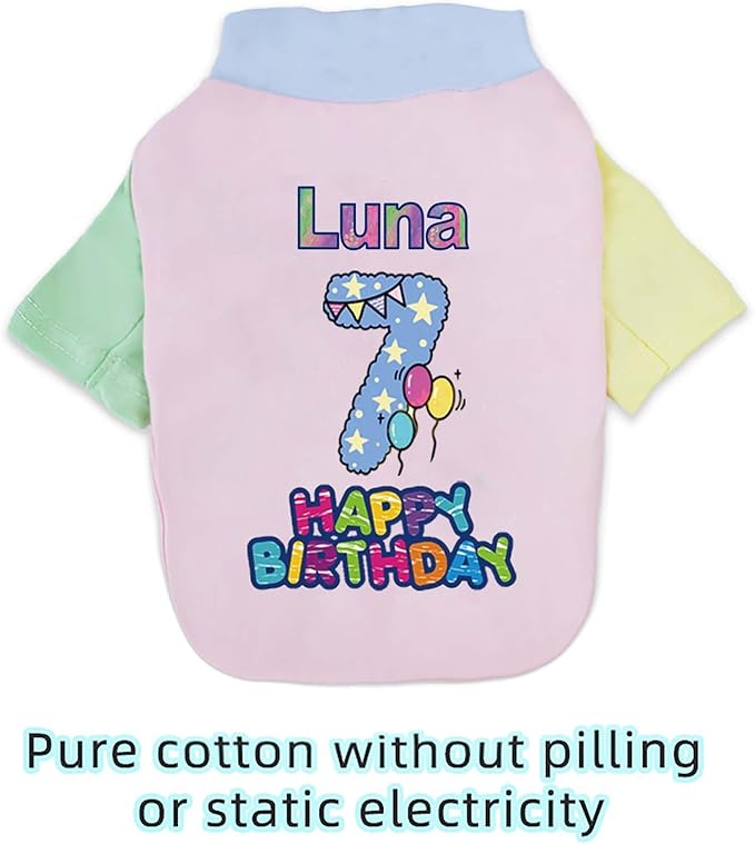 Custom Dog Birthday Shirt,Personalized Pet Apparel Print with Name Age Number,Pet Birthday Outfit,Lightweight Breathable Cotton Vest for Small Medium Large Dogs Cat (Dopamine Blue, Small)