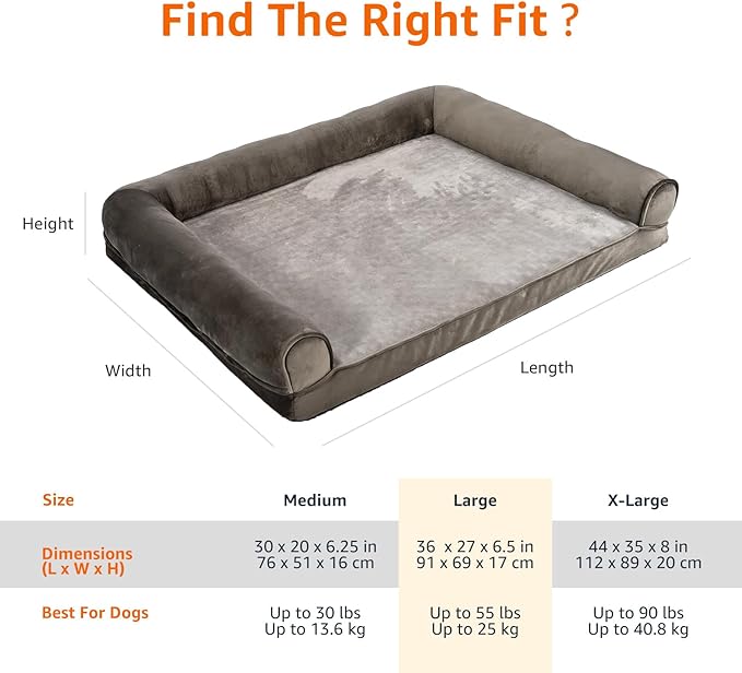 Amazon Basics Dog Bed with Cooling Gel Memory Foam, Pressure-Relief Support for Dogs up to 55lbs, Non-Slip Bottom, Machine Washable Cover, Large Sized (36" x 27"), Brown
