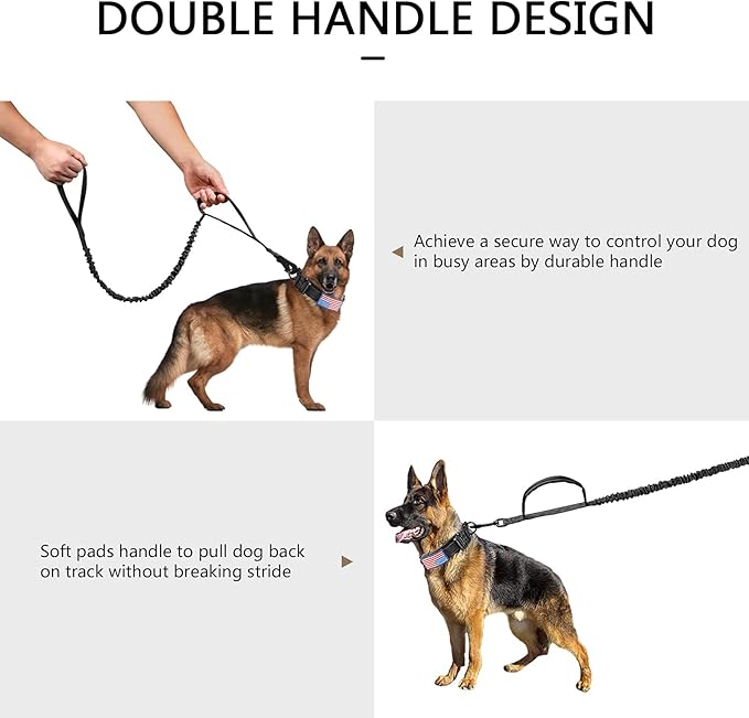 DAGANXI Tactical Dog Collar Leash Set, Adjustable Military Training Nylon Dog Collar with Controll Handle and Heavy Metal Buckle for Medium and Large Dogs，with Patches and Airtags Case (L, Black-Set)