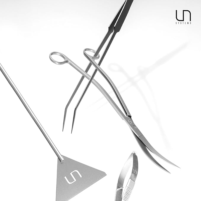 UNS Aquascaping Tools - Stainless Steel, Rust Resistant, Freshwater Planted Tank, Saltwater Reef Aquarium Maintenance Accessory - Planting, Coral Setting - Straight Pinsettes, Black