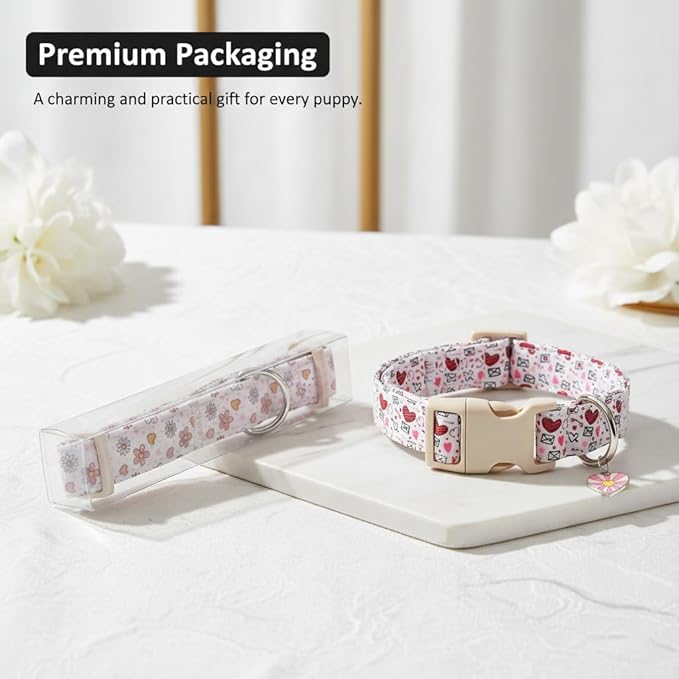 Bow Dog Collar for Large Dogs, Cute Dog Collar with Bow Print and Charm, Pet Collar with Soft Fabric and Quick Release Buckle, Adjustable for Extra Small, Small, Medium & Large Dogs