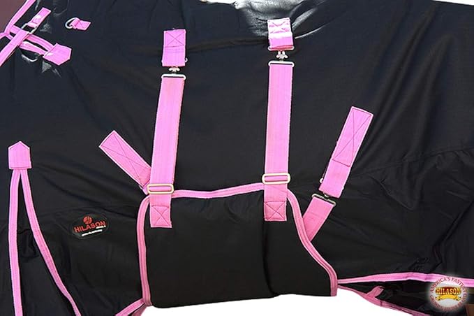 HILASON Black with Pink Trims 74 Inch 1200D Winter Waterproof Poly Horse Turnout Blanket Belly Wrap